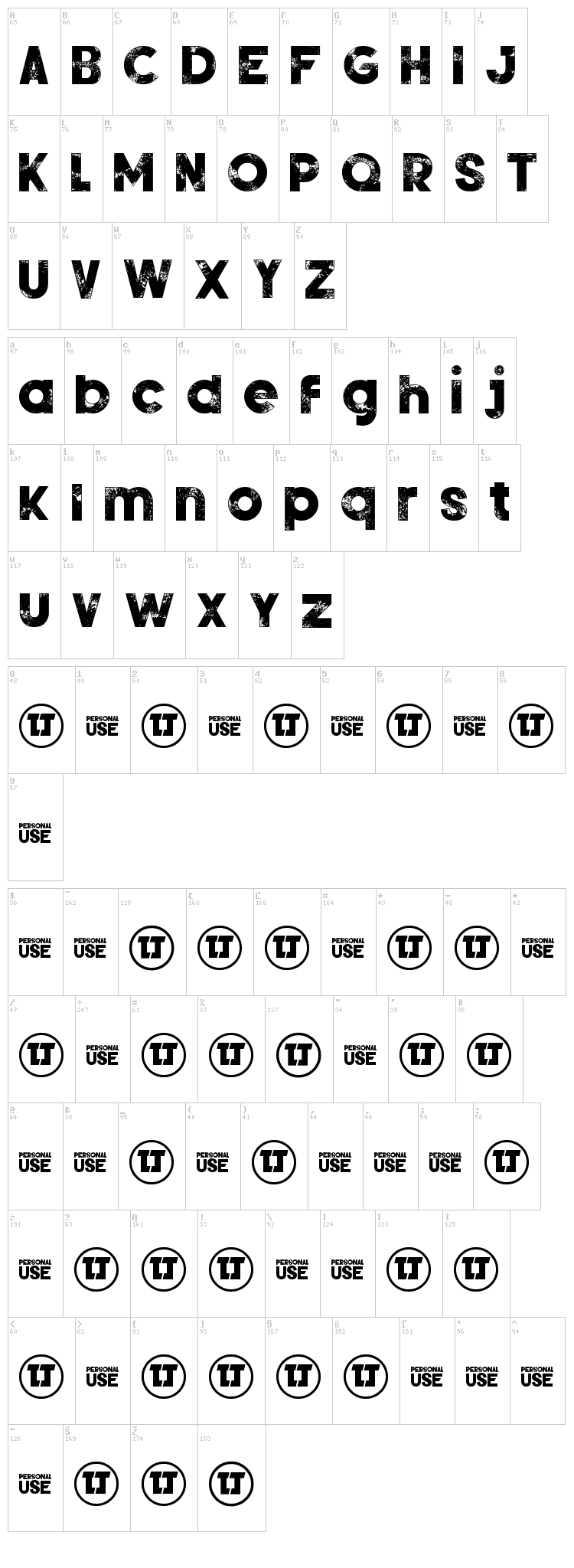 Silver Forte Grunge font map